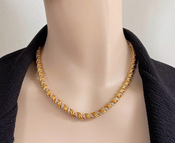 1980s Signed Monet Rope Twist Necklace - Gold & S… - image 1