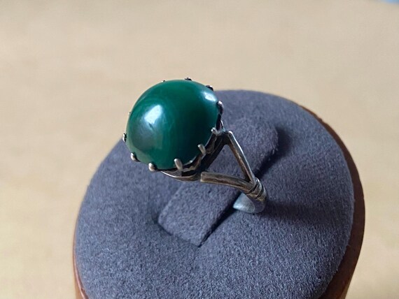 Vintage Malachite Solid Silver Ring - Coronet Set… - image 7
