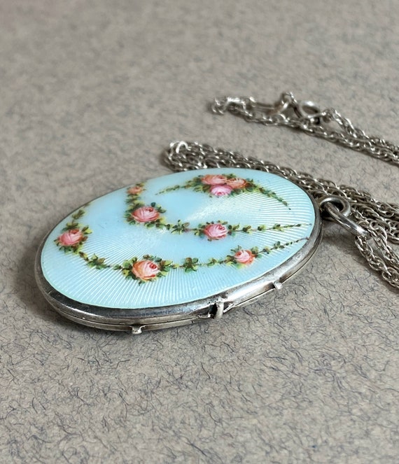 Large Guilloche Enamel Locket - European 935 Arge… - image 9