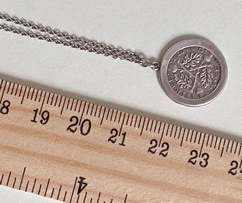 Mid Century Ward Brothers Threepence Coin Pendant Necklace Sterling Silver Choker Maker Signed 15in Length image 6