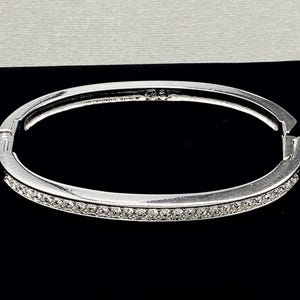 Boxed SWAROVSKI Signed Bangle - Rhodium Plated - Clear Crystal - Hinged Bracelet - 7 inch