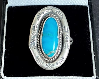 Huge Donald Duck Zuni Native American Turquoise Sterling Silver Ring Huge Donald Duck Zuni Native American Turquoise Sterling Silver Ring