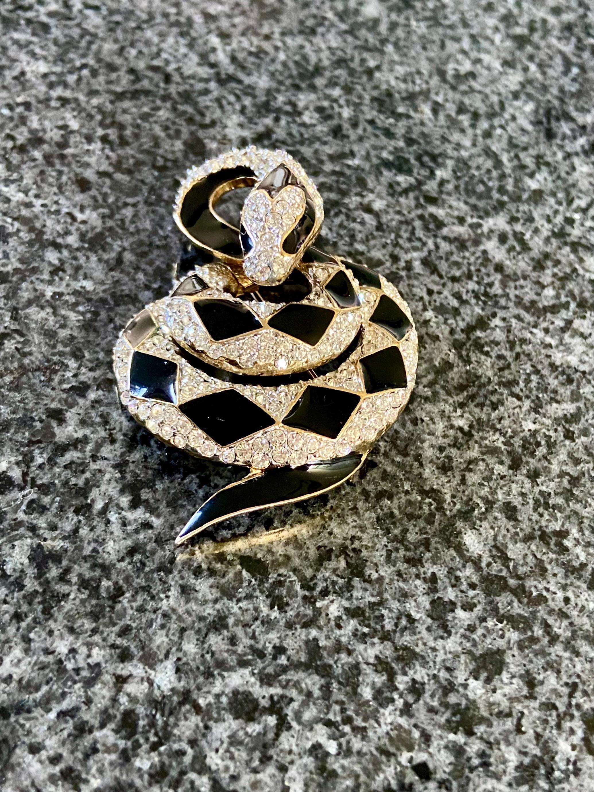 コイル状の蛇のブローチ - サイン入りヴィンテージ 1980年代 - パヴェ