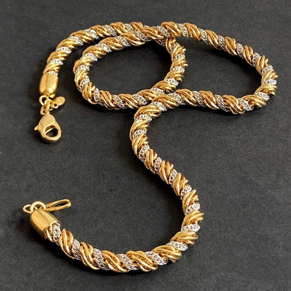 1980s Signed Monet Rope Twist Necklace - Gold & S… - image 2