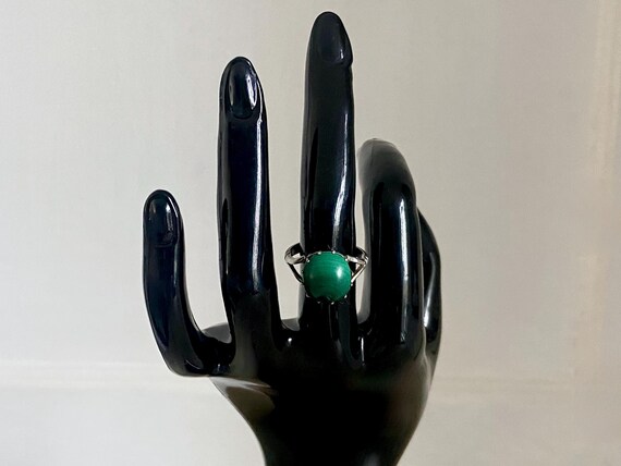 Vintage Malachite Solid Silver Ring - Coronet Set… - image 3