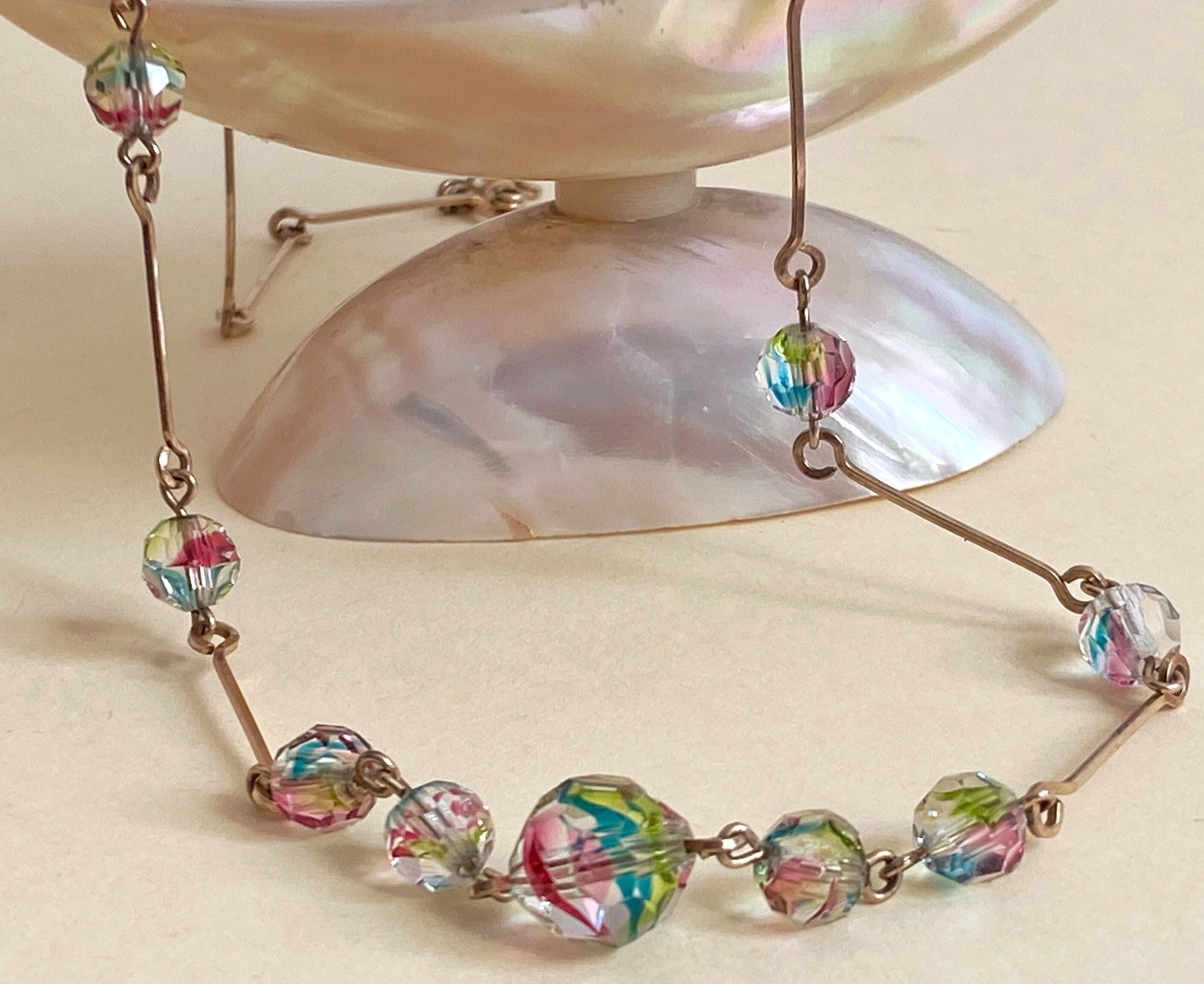 Deco Czech Iris Glass Necklace Rolled Gold Links 1930s Art Glass 17in Length Etsy Canada
