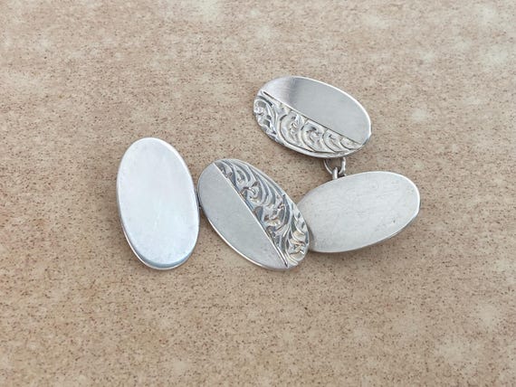 Vintage Solid Silver Cufflinks - Classic Scroll P… - image 1