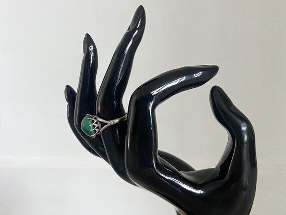 Vintage Malachite Solid Silver Ring - Coronet Set… - image 2