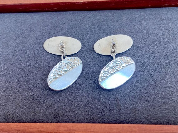 Vintage Solid Silver Cufflinks - Classic Scroll P… - image 2