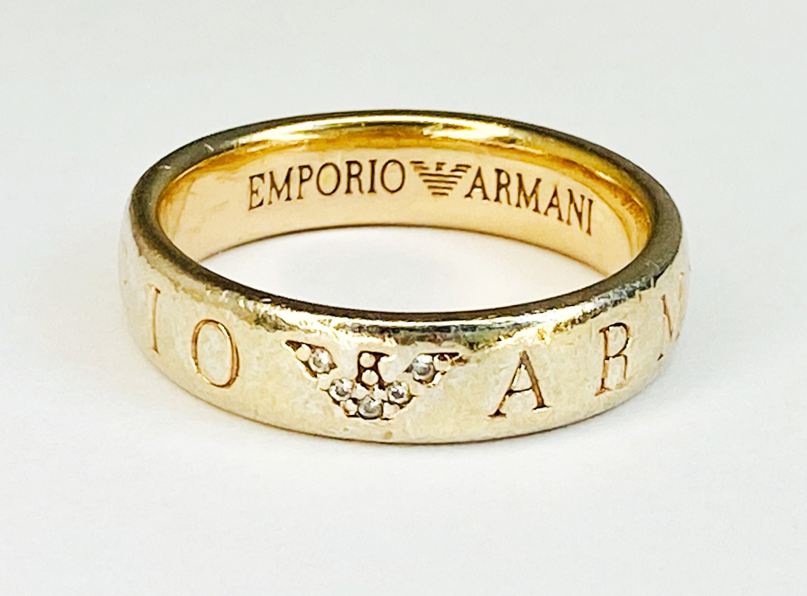 Crimineel Geslagen vrachtwagen binnen Vintage Emporio Armani 925 Gold Plated Ring With Tiny Clear - Etsy