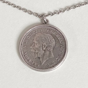 Mid Century Ward Brothers Threepence Coin Pendant Necklace Sterling Silver Choker Maker Signed 15in Length image 7