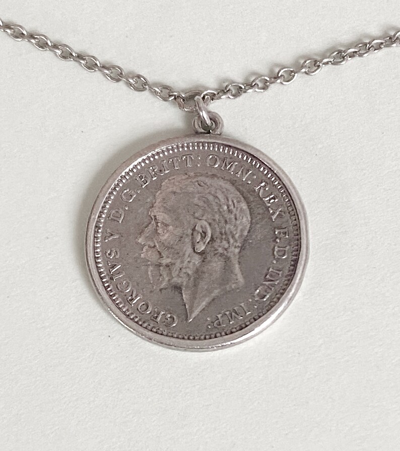 Mid Century Ward Brothers Threepence Coin Pendant Necklace Sterling Silver Choker Maker Signed 15in Length image 7