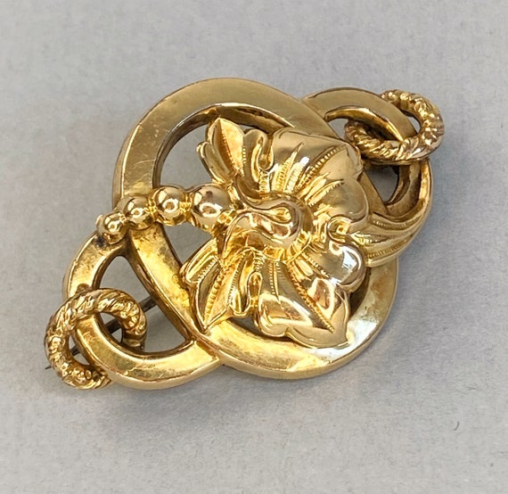 Antique French Gold Fixe Brooch - Exotic Flower M… - image 9
