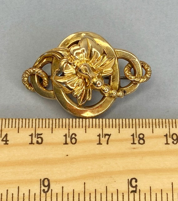 Antique French Gold Fixe Brooch - Exotic Flower M… - image 4