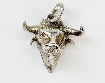 Vintage Bull Head Charm, Solid Silver, For Charm Bracelet Or Pendant