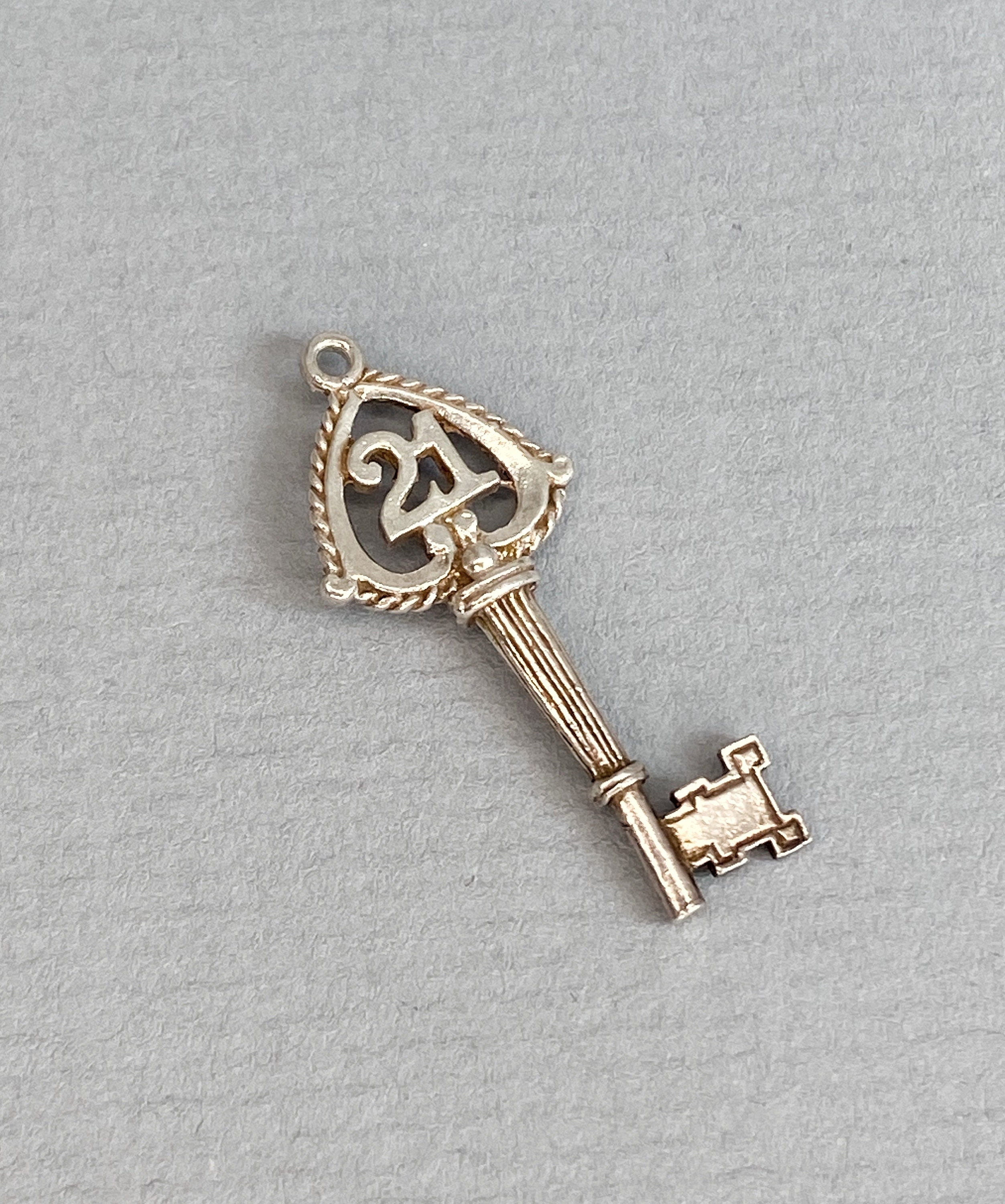 21st Birthday Vintage Silver Charm Supplied With Jump Ring 21 Key