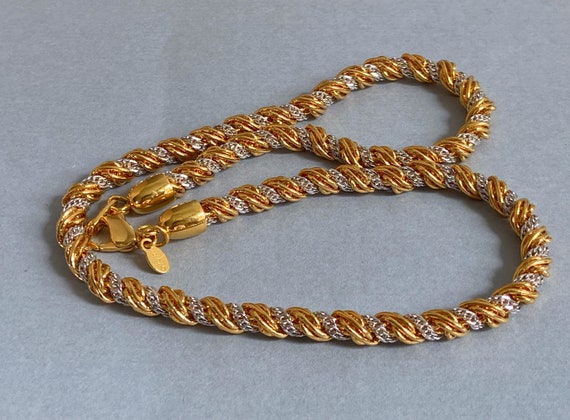 1980s Signed Monet Rope Twist Necklace - Gold & S… - image 6