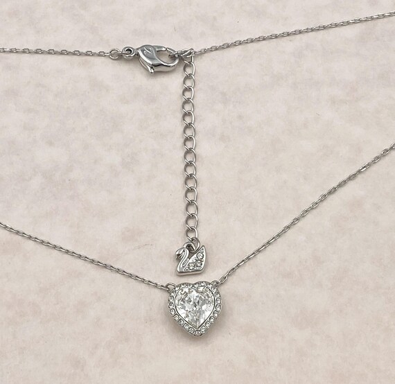 SWAROVSKI Signed Crystal Heart Necklace Clear Austrian Crystal