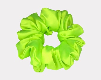 Neon green silky satin scrunchie XXL and Mini silk scrunchie Joline