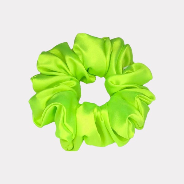 Neon Green Satin Scrunchies/Fluorescent Green Scrunchies/Neon Colour Hair Accessories/XXL Scrunchies/Hair Accessories/Neon Fashion Trends/