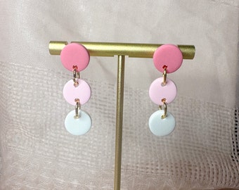 Ombre Pink Polymer Clay Earrings, Stainless Steel, Handmade