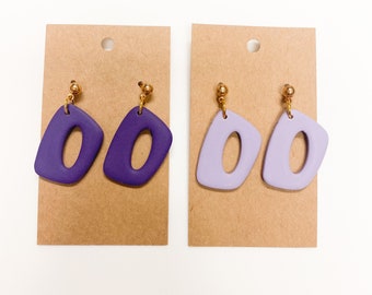 Handmade Abstract Purple Dangle Earrings, Stainless Steel