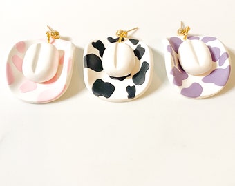 Cowboy Hat Earrings, Cow Print Earrings