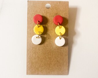 Triple Circle Polymer Clay Dangle Earrings, Hypoallergenic