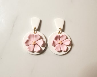 Flower Pendant Earrings, Modern Floral Studs, Simple Flower Dangles