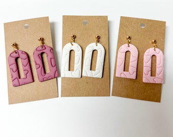 Valentine's Day Arch Earrings, Heart Print Earrings