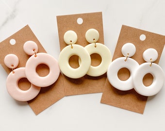 Handmade Large Circle Polymer Clay Earrings, Minimalist Studs