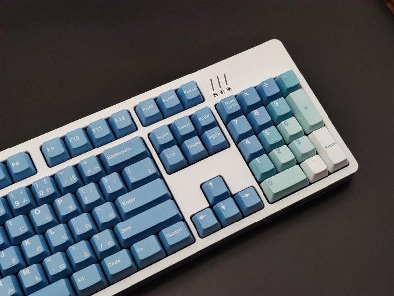Gradient Pastel Blue Japanese Keycap Set for Mechanical Keyboard PBT