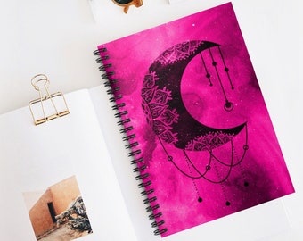 Mystique Moon Pink Spiral Notebook - Ruled Line journal gift