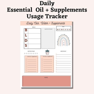 Essential Oil Journal, daily water tracker, daily self care chart, checklist, printable pdf, instant download, yl, doterra, young living