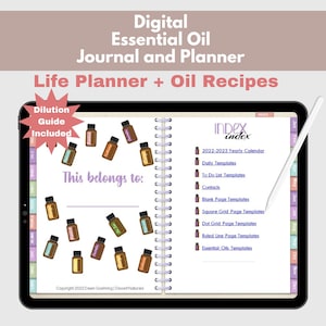 Digital Essential Oil Journal with stickers, undated digital planner for goodnotes, ipad, doTERRA, Young Living, eo journal, doterra book