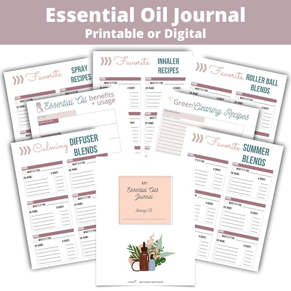 Essential Oil Journal for Young Living printable, Essential Oil Accessories, diffuser blends, essential oil recipe notebook, doterra book