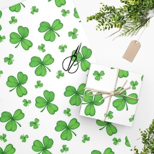 Lucky Clover St Patricks Day wrapping paper roll, shamrock gift wrap