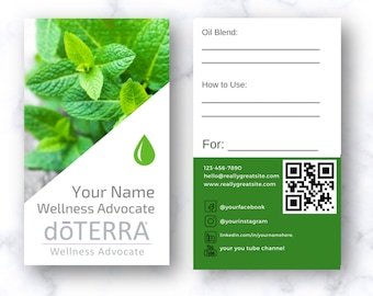 doTERRA Business Card with QR Code for Wellness Advocates - Peppermint. Personalize with your information.  Digital Download