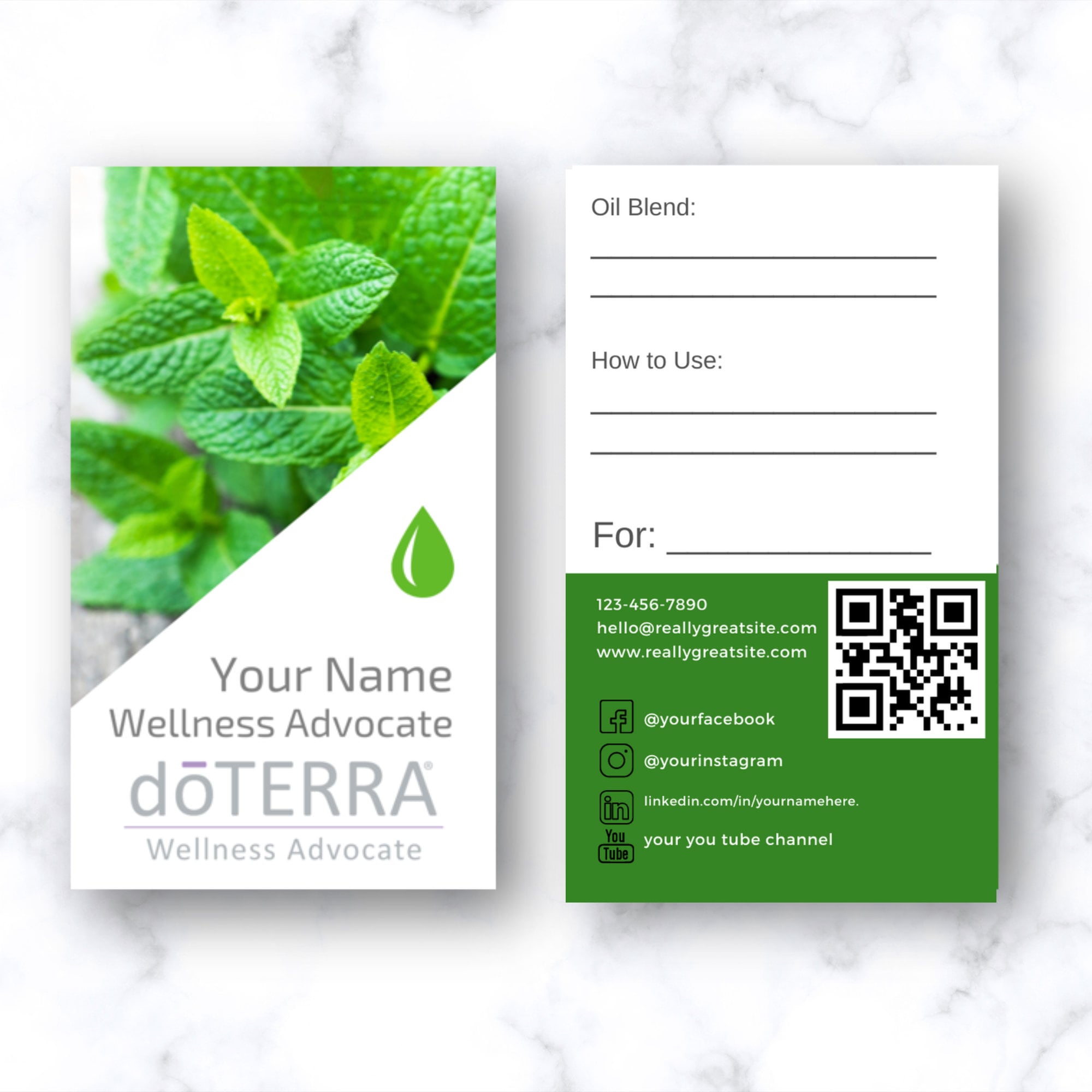 Doterra Business Card With QR Code for Wellness Advocates - Peppermint ...