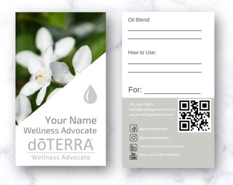 doTERRA Business Card with QR Code for Wellness Advocates - Jasmine. Personalize with your information.  Digital Download