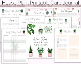 Diario de plantas imprimible con pegatinas de plantas imprimibles, regalo para amantes de las plantas, rastreador de plantas, regalo de mamá de plantas, cuaderno de plantas