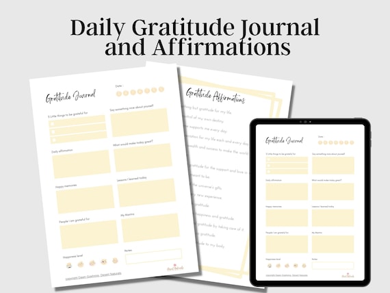 Daily Gratitude Journal and affirmations for self care, daily mindfulness journal,goodnotes, noteshelf, printable gratitude journal
