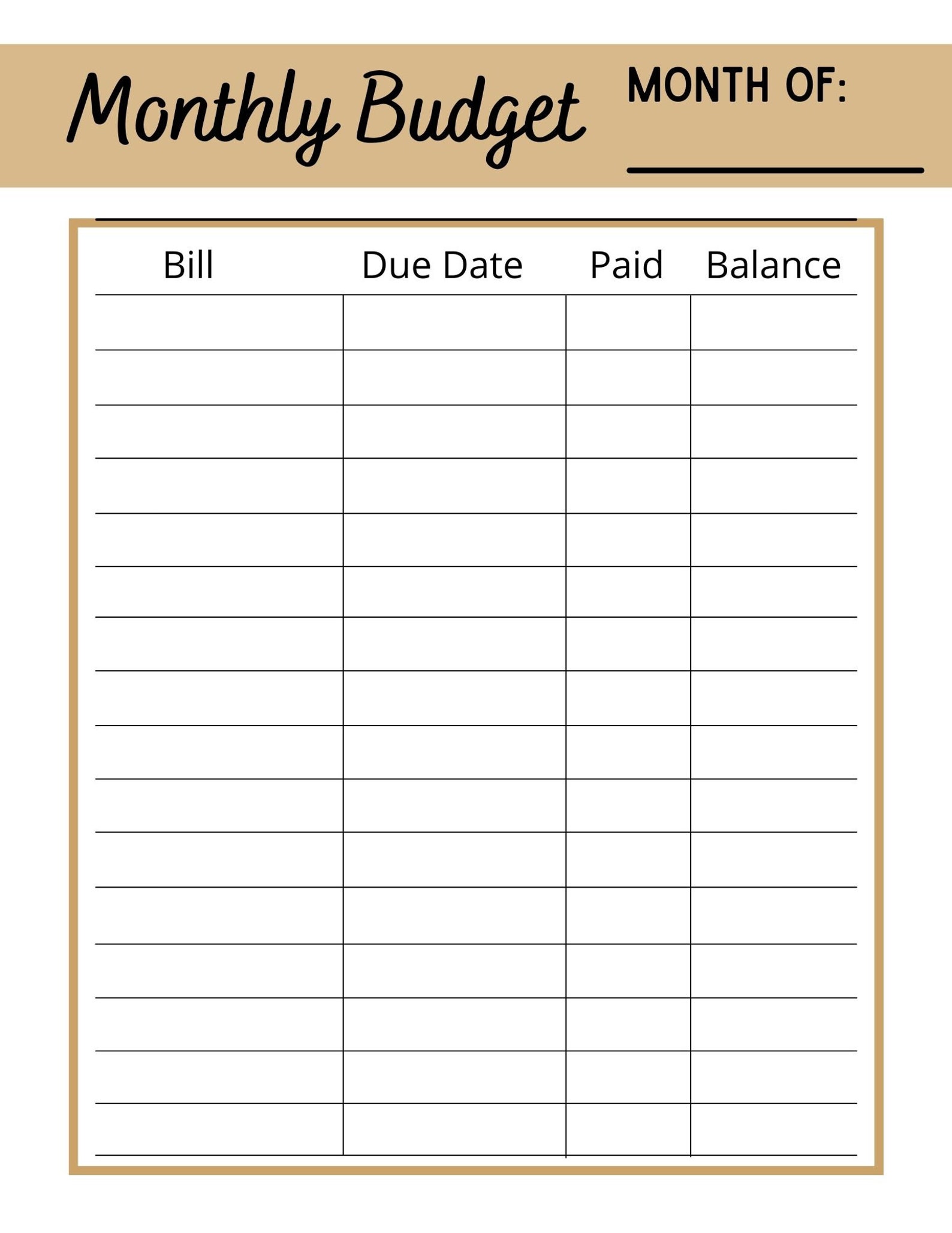 Printable Monthly Budget Chart Budget Planner Savings | Etsy