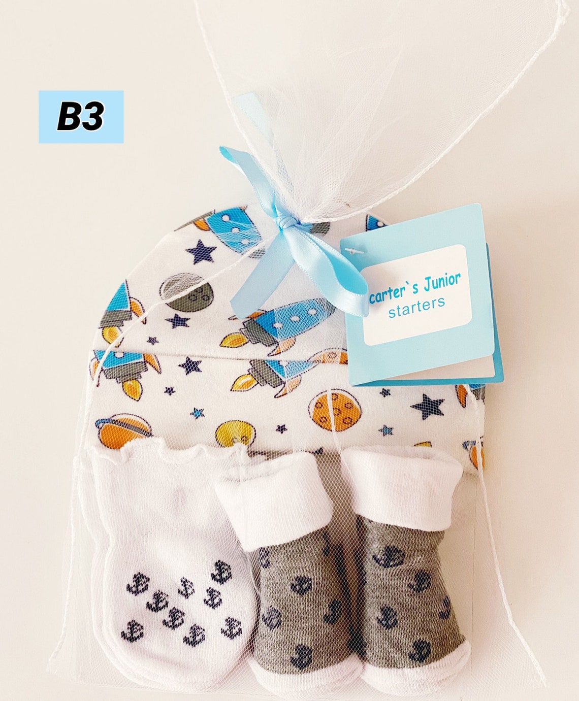 Baby Boy Newborn 3 Piece Set Baby Cap Mittens Socks Etsy