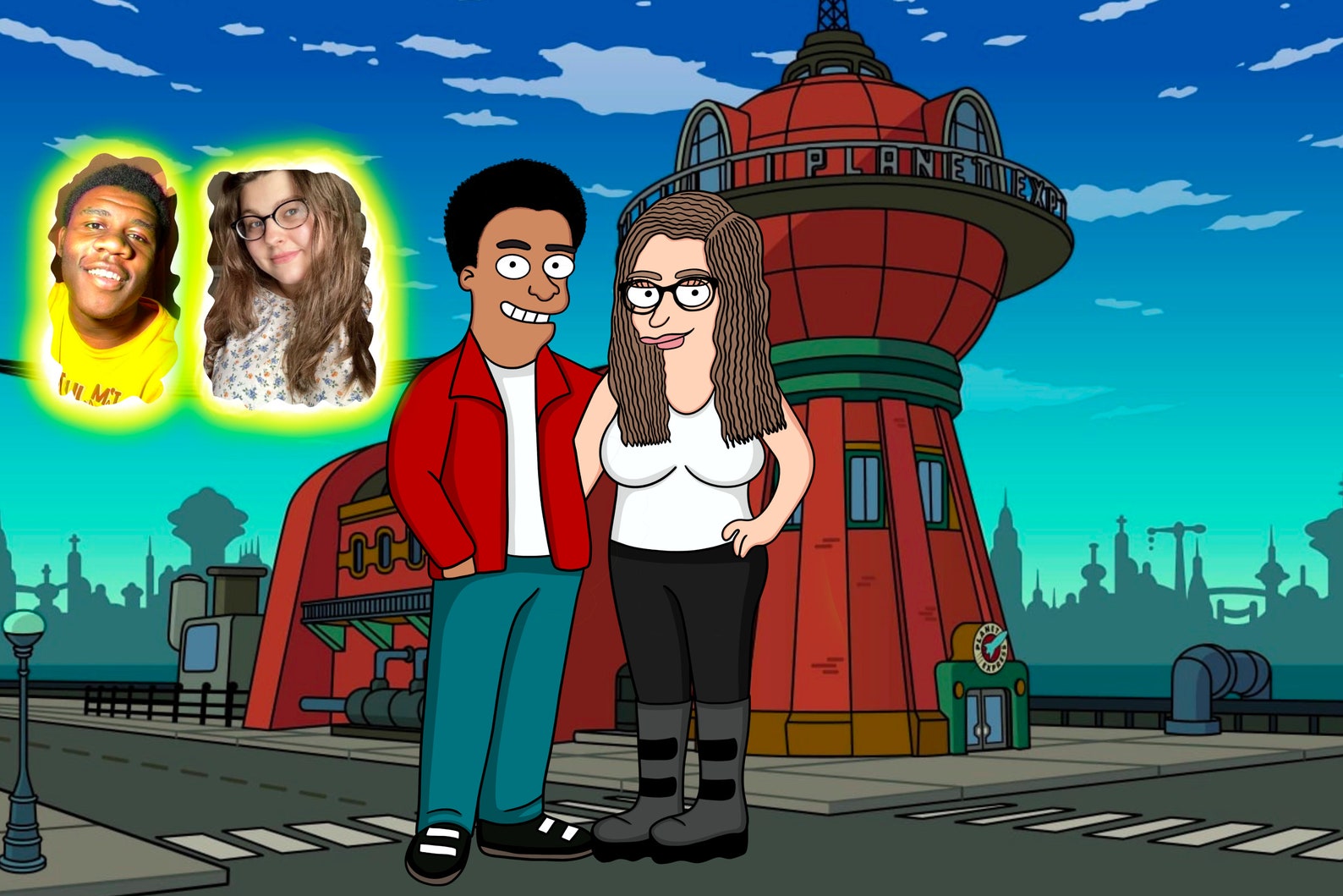 FUTURAMA Cartoon custom portrait Couple portrait Planet | Etsy