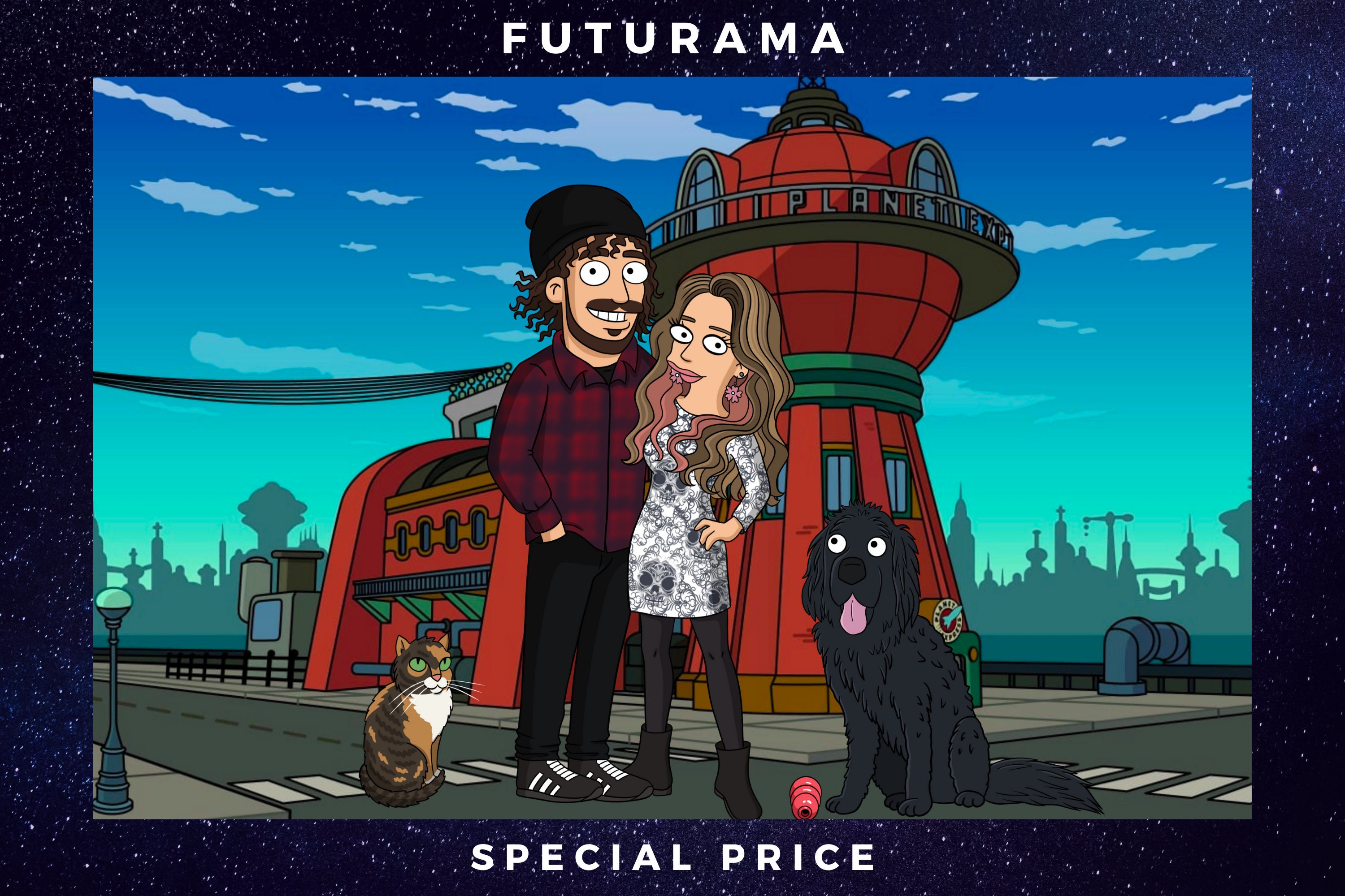 FUTURAMA Cartoon custom portrait Couple portrait Planet | Etsy