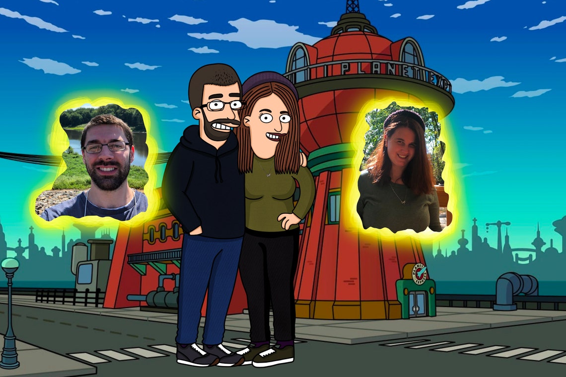 FUTURAMA Cartoon custom portrait Couple portrait Planet | Etsy