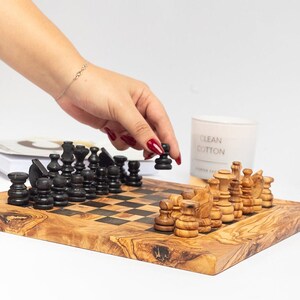 Customized Olive Wood Chess Board Handcrafted Pieces, Custom Engraving, Unique Gift free wood conditioner image 4