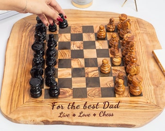 Customized Rustic Olive Wood Chess Board - Single Pieces and Rough Edges - Luxury Gifts(+ free wood conditioner)