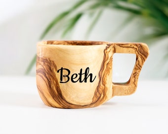 Handcrafted Olive Wood cup - Personalized mug - Tea cup - gift for her - wooden kuksa(+ Free Wood Conditioner)